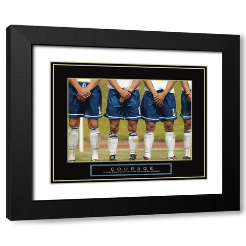 Courage - Soccer Black Modern Wood Framed Art Print with Double Matting by Frontline