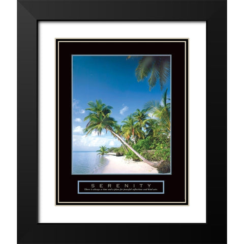 Serenity - Palm Trees Black Modern Wood Framed Art Print with Double Matting by Frontline