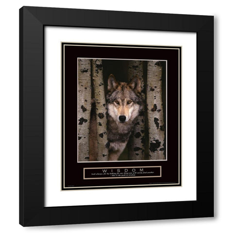 Wisdom - Grey Wolf Black Modern Wood Framed Art Print with Double Matting by Frontline