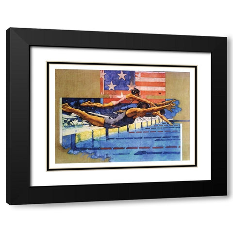 Olympic Swimmers Black Modern Wood Framed Art Print with Double Matting by Frontline