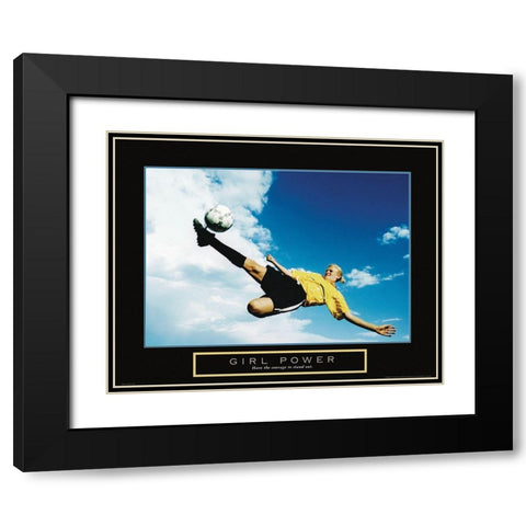 Girl Power - Soccer Black Modern Wood Framed Art Print with Double Matting by Frontline