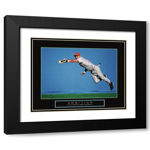 Ambition - Baseball Black Modern Wood Framed Art Print with Double Matting by Frontline