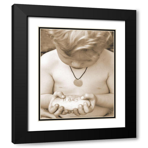 Love - Little Boy Black Modern Wood Framed Art Print with Double Matting by Frontline