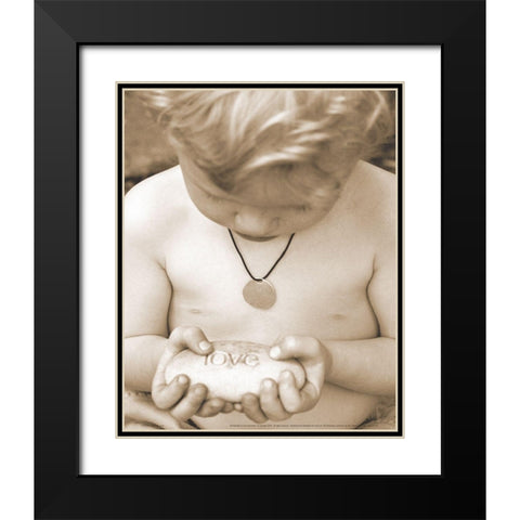 Love - Little Boy Black Modern Wood Framed Art Print with Double Matting by Frontline