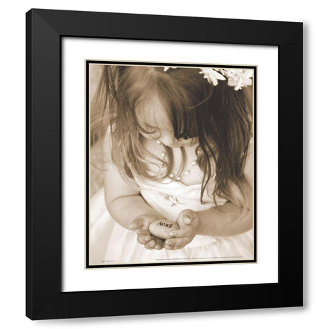 Pray - Little Girl Black Modern Wood Framed Art Print with Double Matting by Frontline