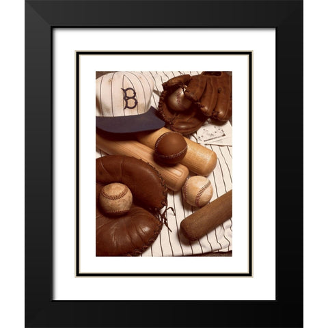 Baseball Memorabilia Black Modern Wood Framed Art Print with Double Matting by Frontline