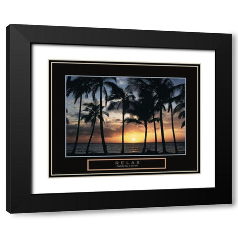 Relax - Palm Trees Black Modern Wood Framed Art Print with Double Matting by Frontline