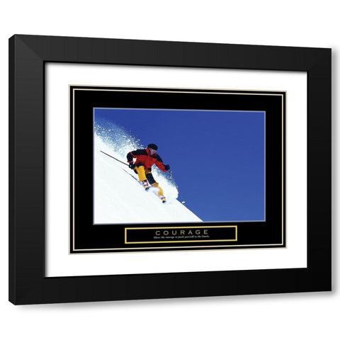 Courage - Skier Black Modern Wood Framed Art Print with Double Matting by Frontline