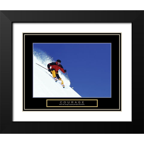 Courage - Skier Black Modern Wood Framed Art Print with Double Matting by Frontline