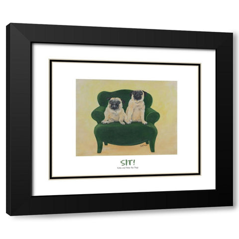 Pugs Sitting on Chair Black Modern Wood Framed Art Print with Double Matting by Frontline