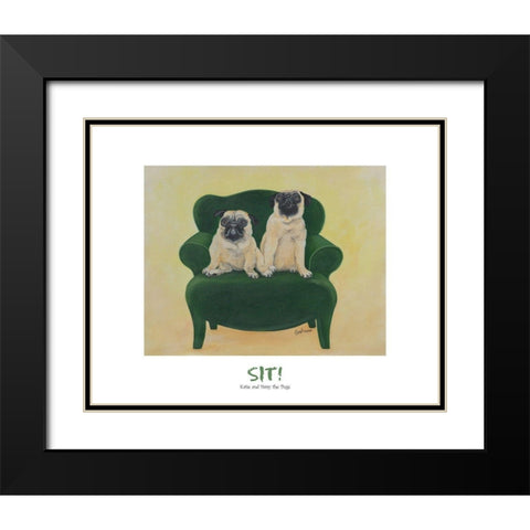 Pugs Sitting on Chair Black Modern Wood Framed Art Print with Double Matting by Frontline