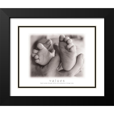 Values - Infant Feet Black Modern Wood Framed Art Print with Double Matting by Frontline