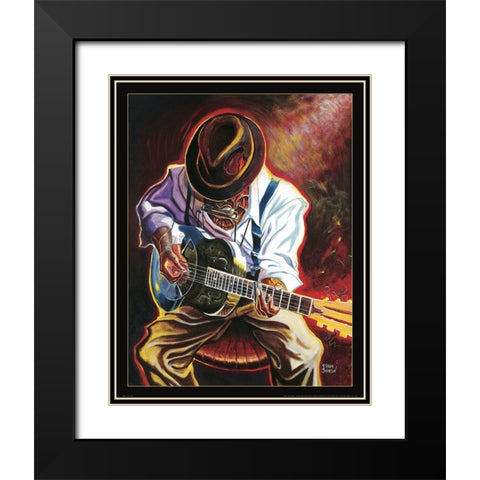 Jazz Strummin Blues Black Modern Wood Framed Art Print with Double Matting by Frontline