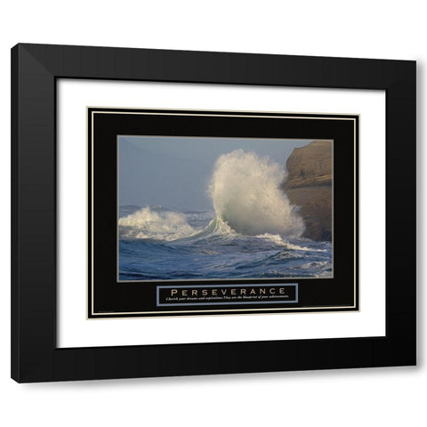 Perseverance - Crashing Wave Black Modern Wood Framed Art Print with Double Matting by Frontline