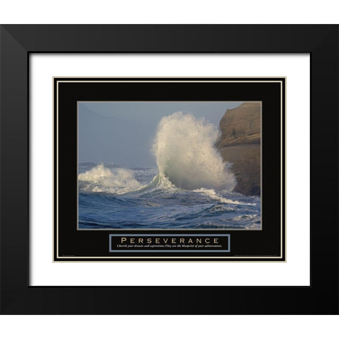 Perseverance - Crashing Wave Black Modern Wood Framed Art Print with Double Matting by Frontline