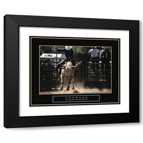 Courage - Bull Rider Black Modern Wood Framed Art Print with Double Matting by Frontline