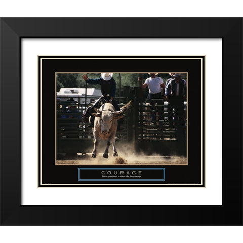 Courage - Bull Rider Black Modern Wood Framed Art Print with Double Matting by Frontline