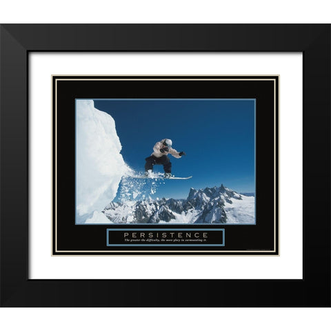 Persistence - Snowboarder Black Modern Wood Framed Art Print with Double Matting by Frontline