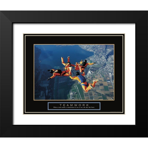 Teamwork - Sky Divers Black Modern Wood Framed Art Print with Double Matting by Frontline