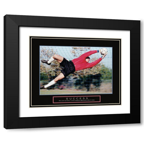 Success - Soccer Save Black Modern Wood Framed Art Print with Double Matting by Frontline
