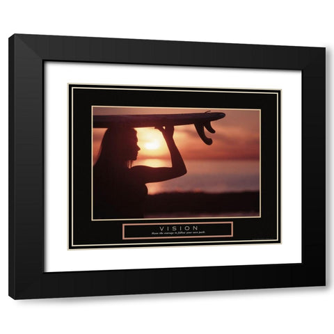 Vision - Female Surfer Black Modern Wood Framed Art Print with Double Matting by Frontline