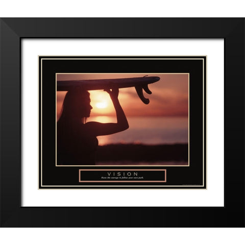Vision - Female Surfer Black Modern Wood Framed Art Print with Double Matting by Frontline