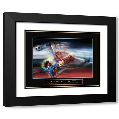 Opportunity - Soccer Shot Black Modern Wood Framed Art Print with Double Matting by Frontline
