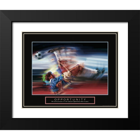 Opportunity - Soccer Shot Black Modern Wood Framed Art Print with Double Matting by Frontline