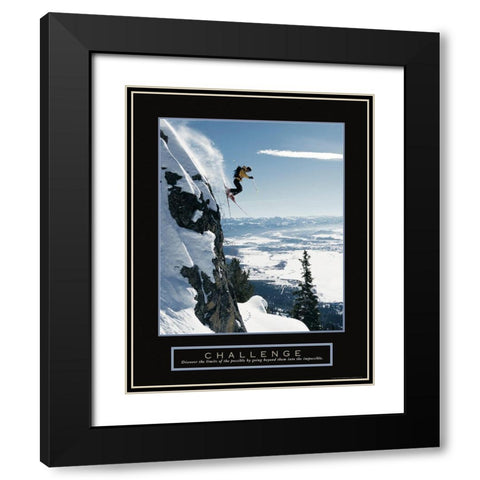 Challenge - Extreme Skier Black Modern Wood Framed Art Print with Double Matting by Frontline