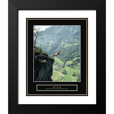 Risk - Parachuter Black Modern Wood Framed Art Print with Double Matting by Frontline
