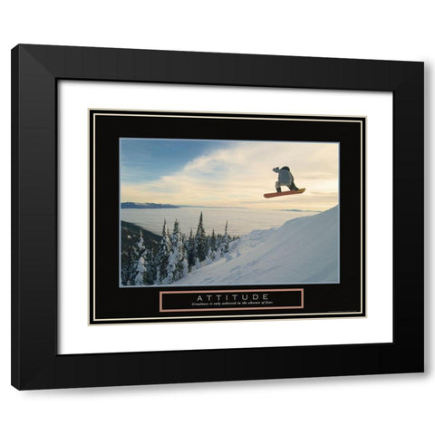 Attitude - Snowboarder Black Modern Wood Framed Art Print with Double Matting by Frontline