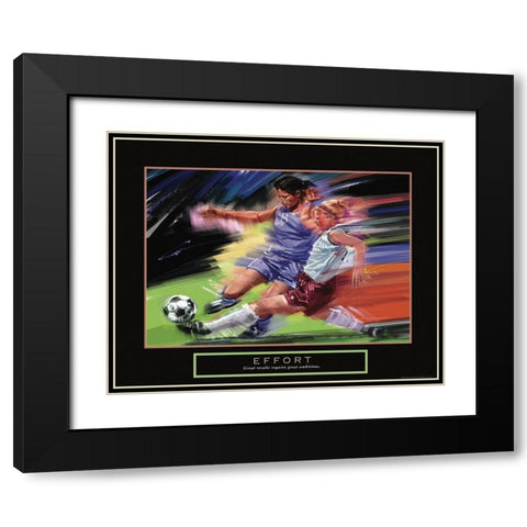 Effort - Girl Soccer Black Modern Wood Framed Art Print with Double Matting by Frontline