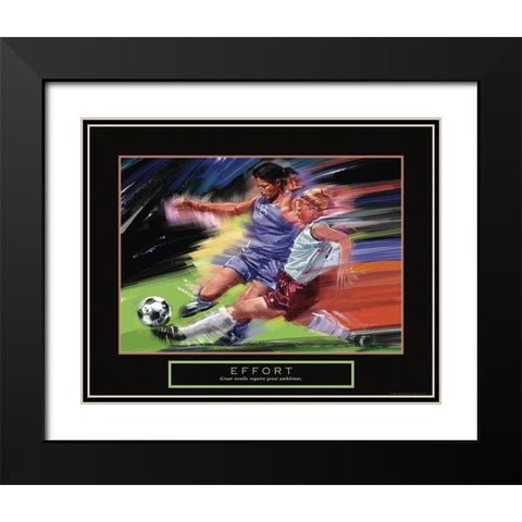 Effort - Girl Soccer Black Modern Wood Framed Art Print with Double Matting by Frontline