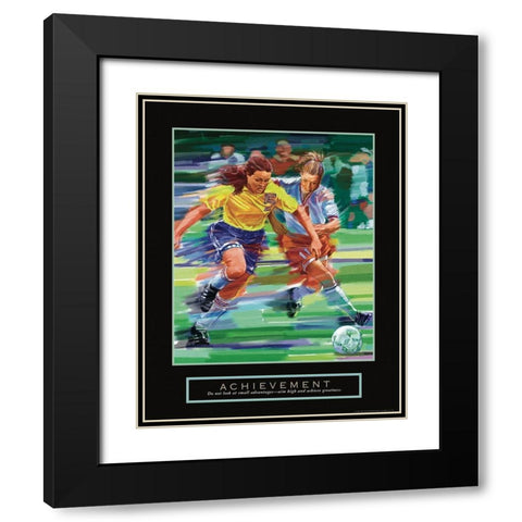 Achievement - Girl Soccer Black Modern Wood Framed Art Print with Double Matting by Frontline