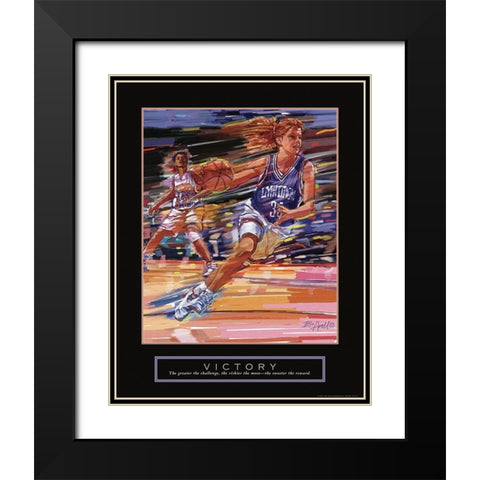 Victory - Girls Basketball Black Modern Wood Framed Art Print with Double Matting by Frontline