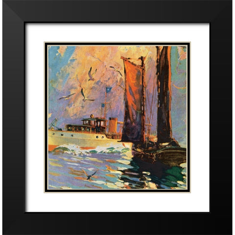 Motor Boating II Black Modern Wood Framed Art Print with Double Matting by Unknown