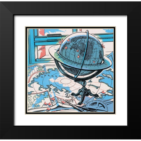 Globe Master Black Modern Wood Framed Art Print with Double Matting by Unknown