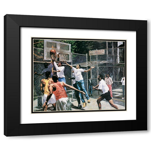 Basketball Pick Up Black Modern Wood Framed Art Print with Double Matting by Unknown