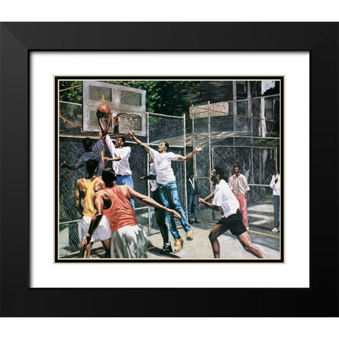 Basketball Pick Up Black Modern Wood Framed Art Print with Double Matting by Unknown