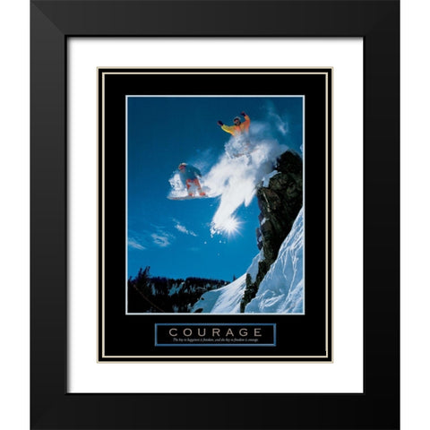 Courage - Snowboarders Black Modern Wood Framed Art Print with Double Matting by Frontline
