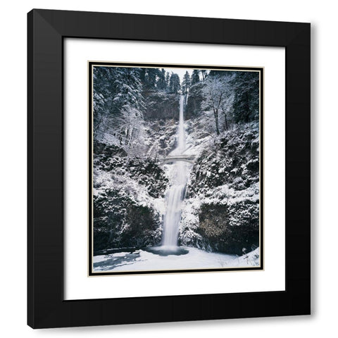 Frozen Bridge on Waterfall Black Modern Wood Framed Art Print with Double Matting by Unknown