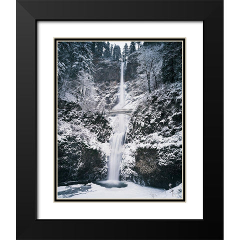 Frozen Bridge on Waterfall Black Modern Wood Framed Art Print with Double Matting by Unknown