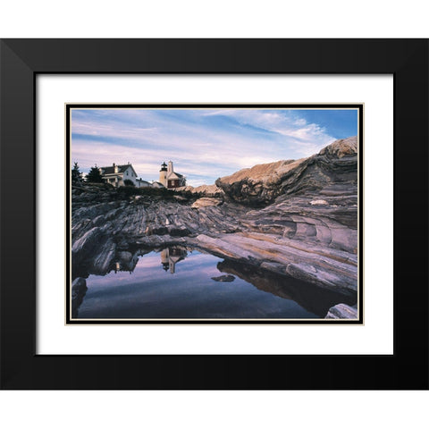 Lighthouse Reflections Black Modern Wood Framed Art Print with Double Matting by Unknown