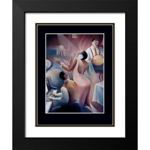 Lady Singing Blues Black Modern Wood Framed Art Print with Double Matting by Unknown