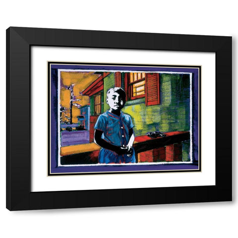 Boy on Stoop Black Modern Wood Framed Art Print with Double Matting by Unknown
