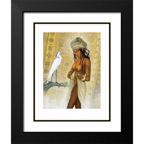 Nubian Princess and Heron Black Modern Wood Framed Art Print with Double Matting by Unknown