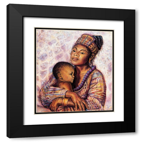 Mother and Child Black Modern Wood Framed Art Print with Double Matting by Unknown