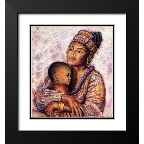 Mother and Child Black Modern Wood Framed Art Print with Double Matting by Unknown