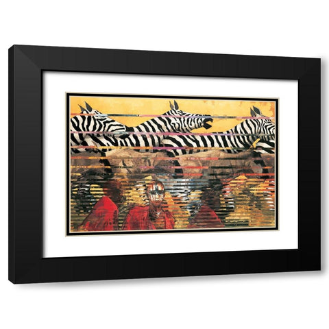 Zebras Extreme Black Modern Wood Framed Art Print with Double Matting by Unknown