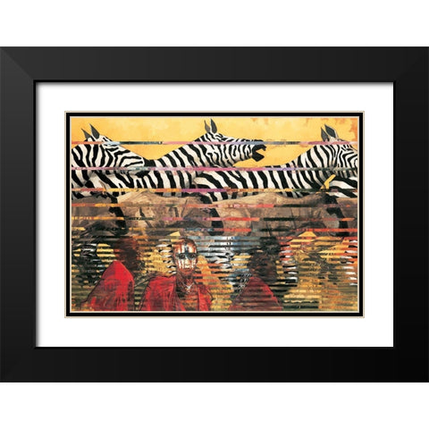 Zebras Extreme Black Modern Wood Framed Art Print with Double Matting by Unknown